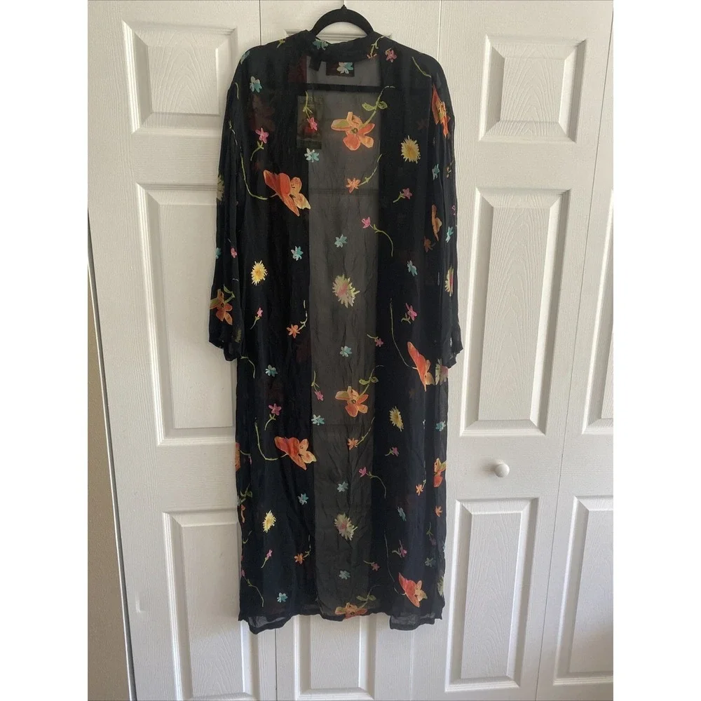 Sacred Threads Women's Vintage Black Floral Kimono Cover up Deadstock Medium - Picture 7 of 7